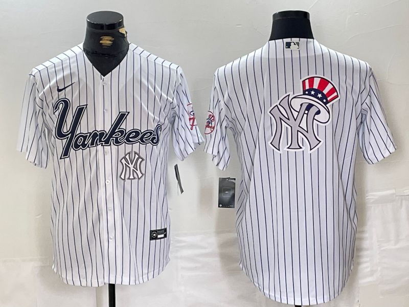 Men New York Yankees Blank White stripe Three generations joint names Nike 2024 MLB Jersey style 9